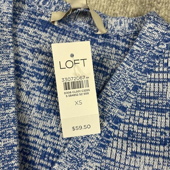 LOFT Women’s XS Short Sleeve Blue White Knit Button Down Cardigan Sweater NWT - Picture 4 of 4